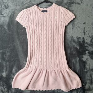 Polo Ralph Lauren Womens Cable Knit Dress Pastel Pink Size 6X Cotton